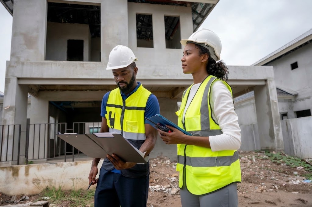Professionnels échangeant sur le suivi d’un chantier